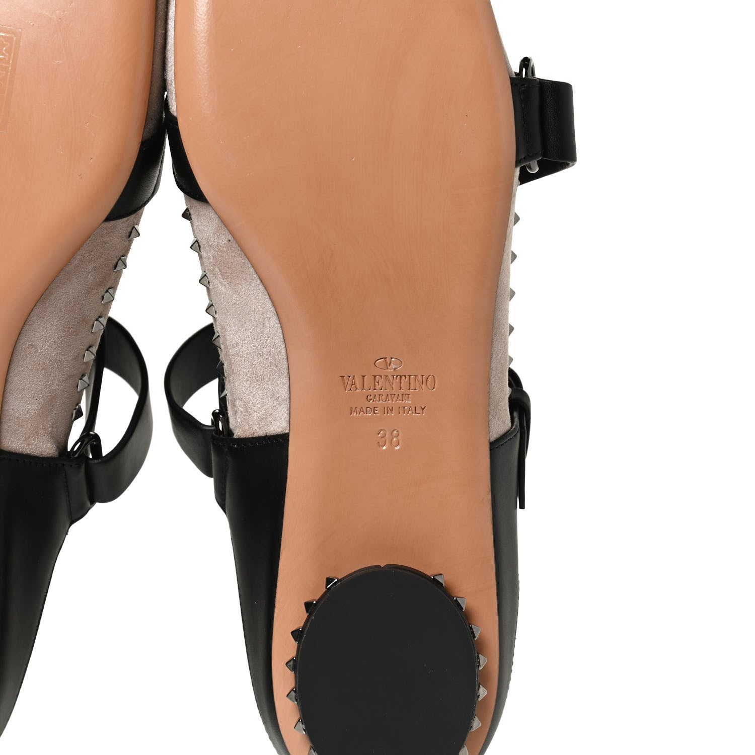 Valentino Garavani Suede Rockstud Strappy Ballet Flats 38 Poudre Black 8 of 9