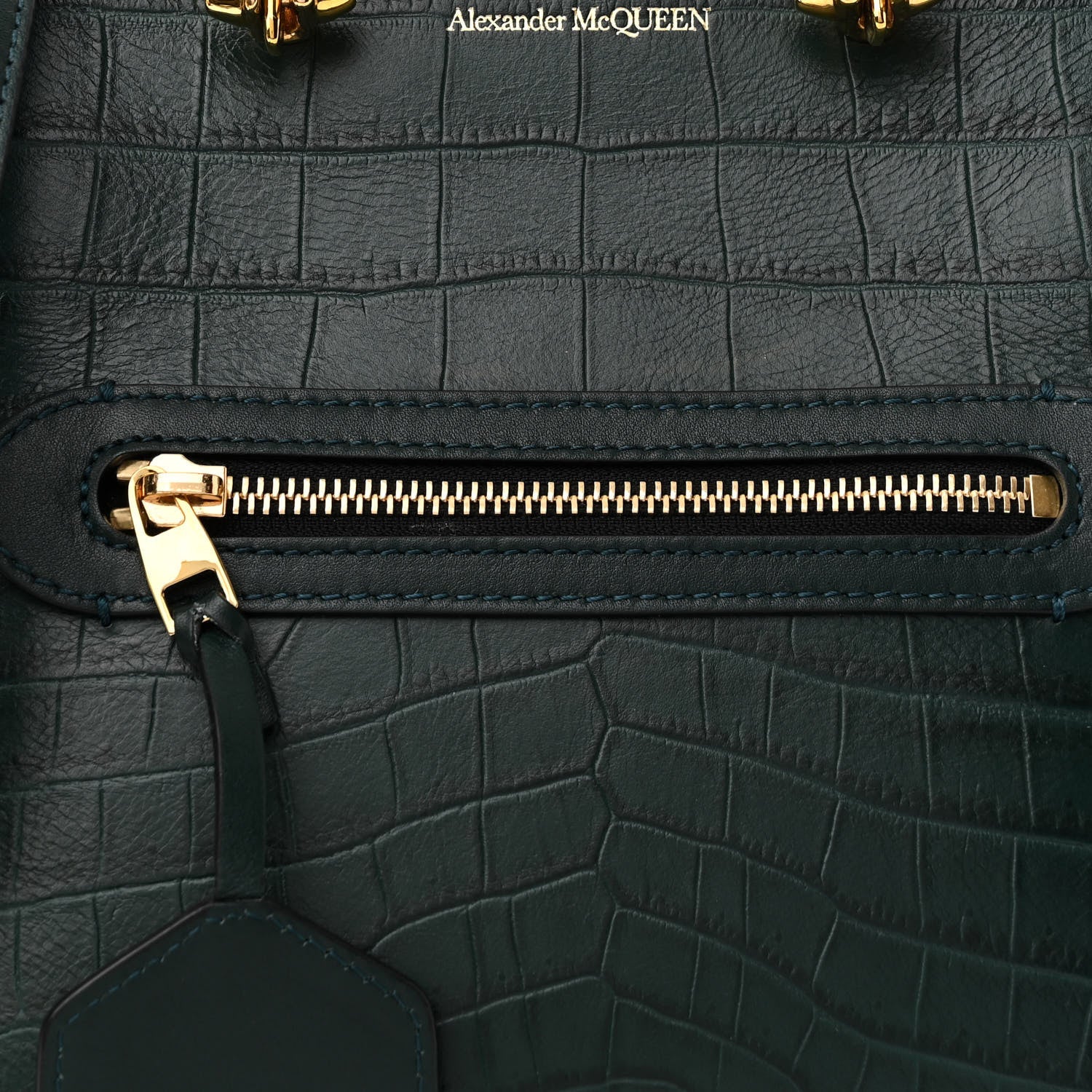 Alexander McQueen Crocodile Embossed Calfskin The Short Story Shoulder Bag Black 7 of 11