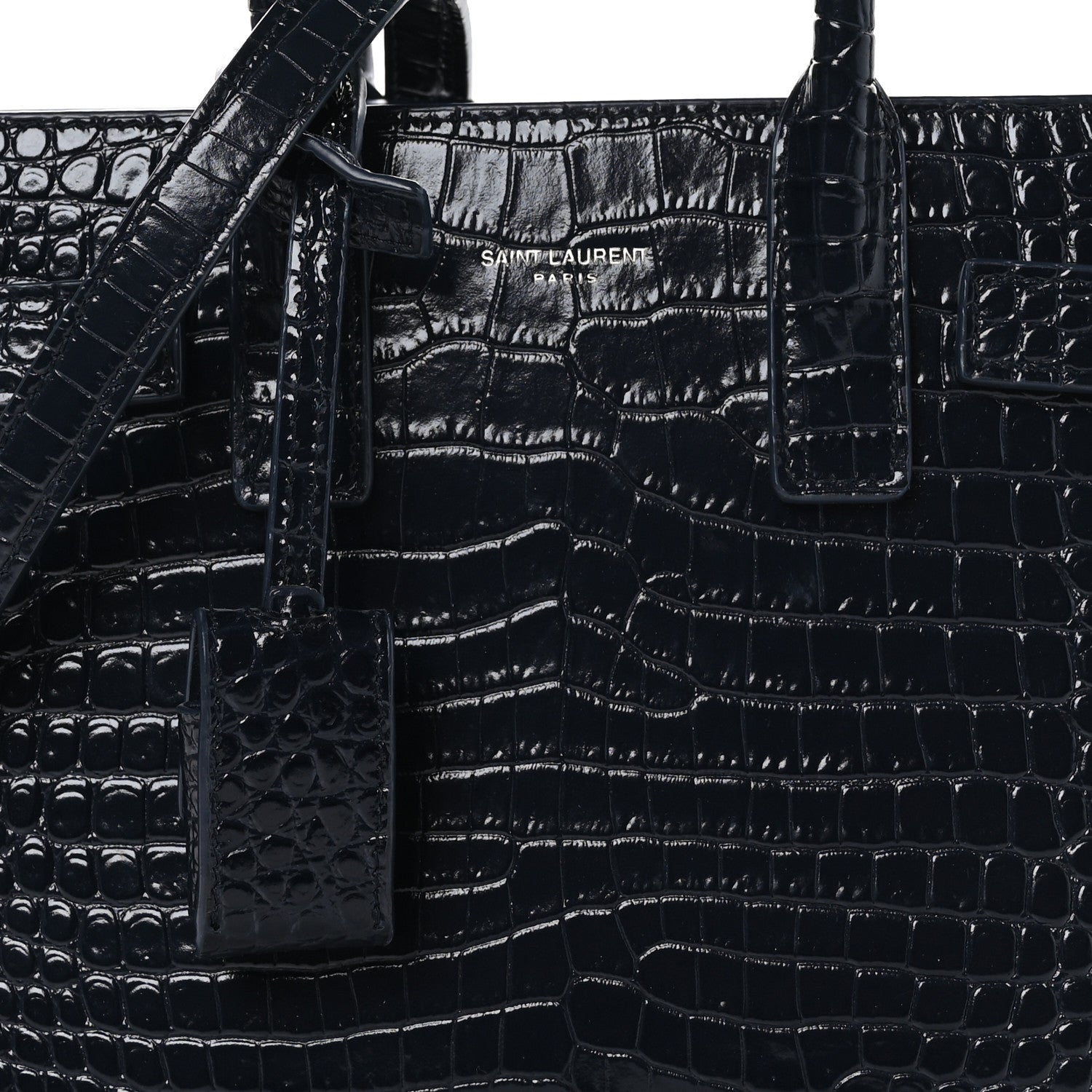 Saint Laurent Calfskin Crocodile Embossed Nano Sac De Jour Deep Marine 8 of 10
