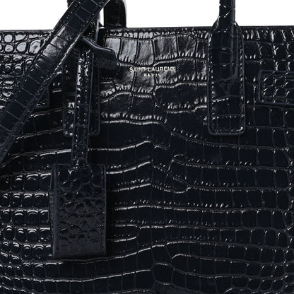 Saint Laurent Calfskin Crocodile Embossed Nano Sac De Jour Deep Marine 8 of 10