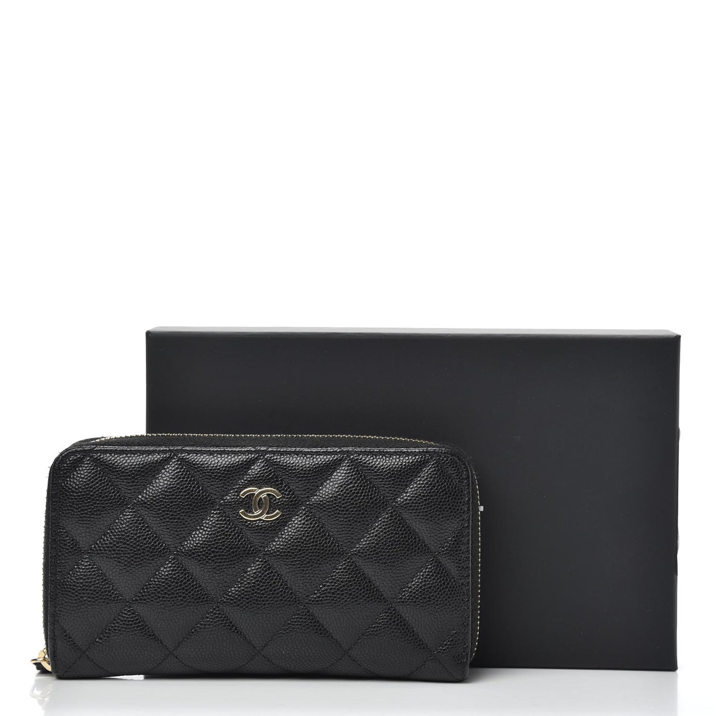 Caviar Quilted Medium Zip Around Wallet Black