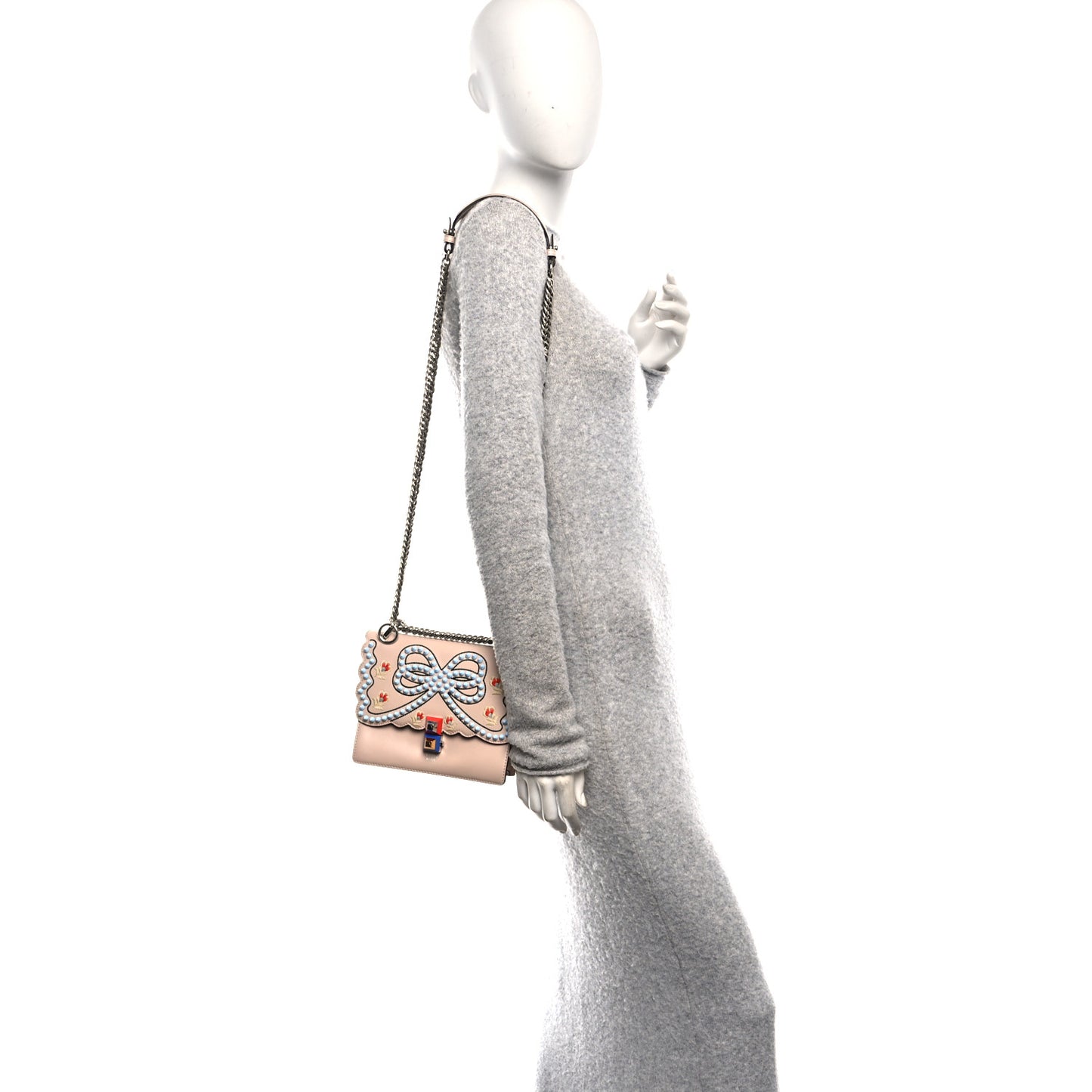 Vitello Liberty Scalloped Studded Flowers and Bows Small Kan I Shoulder Bag Plaster Multicolor