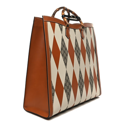 Gucci GG Supreme Monogram Boarded Dyana Calfskin Rhombus Print Studded Maxi Diana Tote Bag Beige Ebony Mystic White Hazel Brown Black 2 of 9