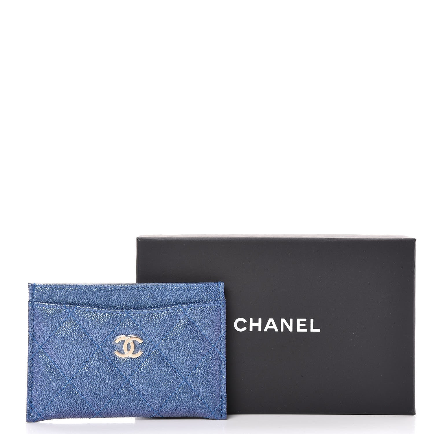 Chanel Iridescent Caviar Quilted Card Holder Blue Fonce 9 of 9
