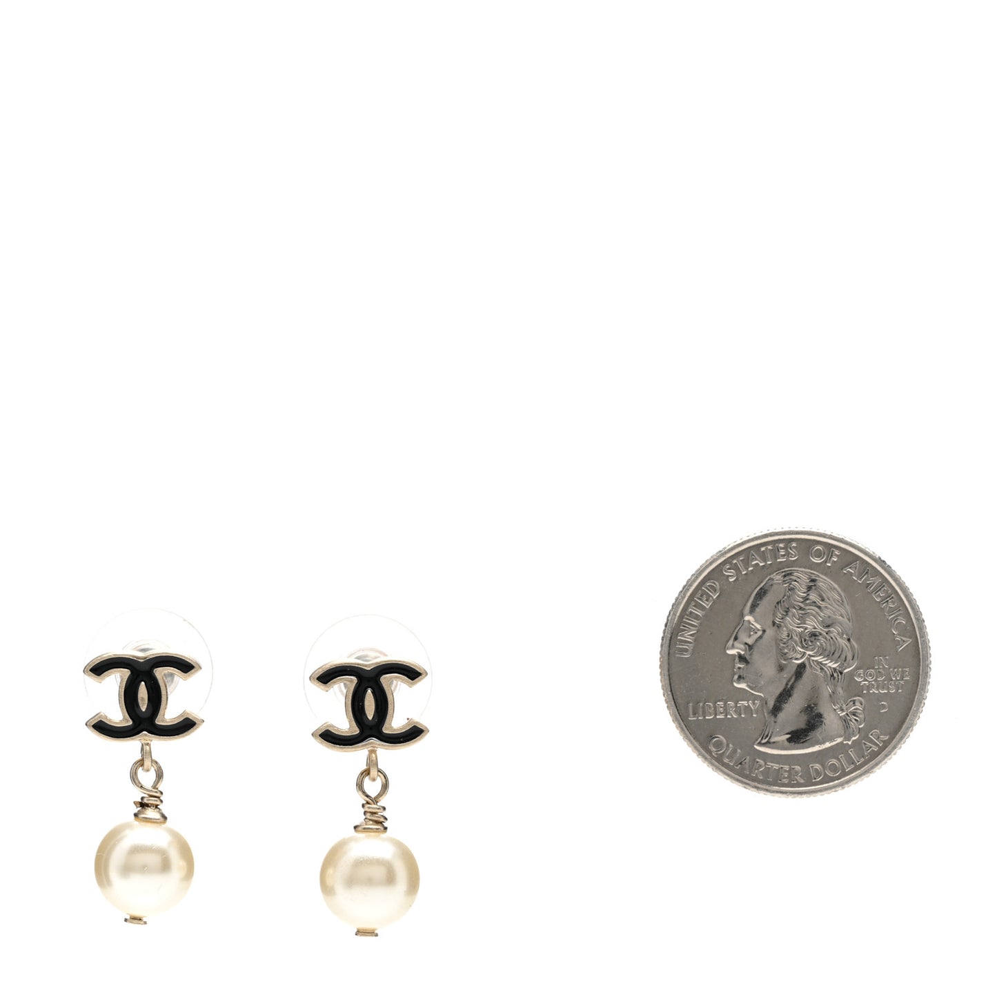 Pearl Enamel CC Drop Earrings Black Gold