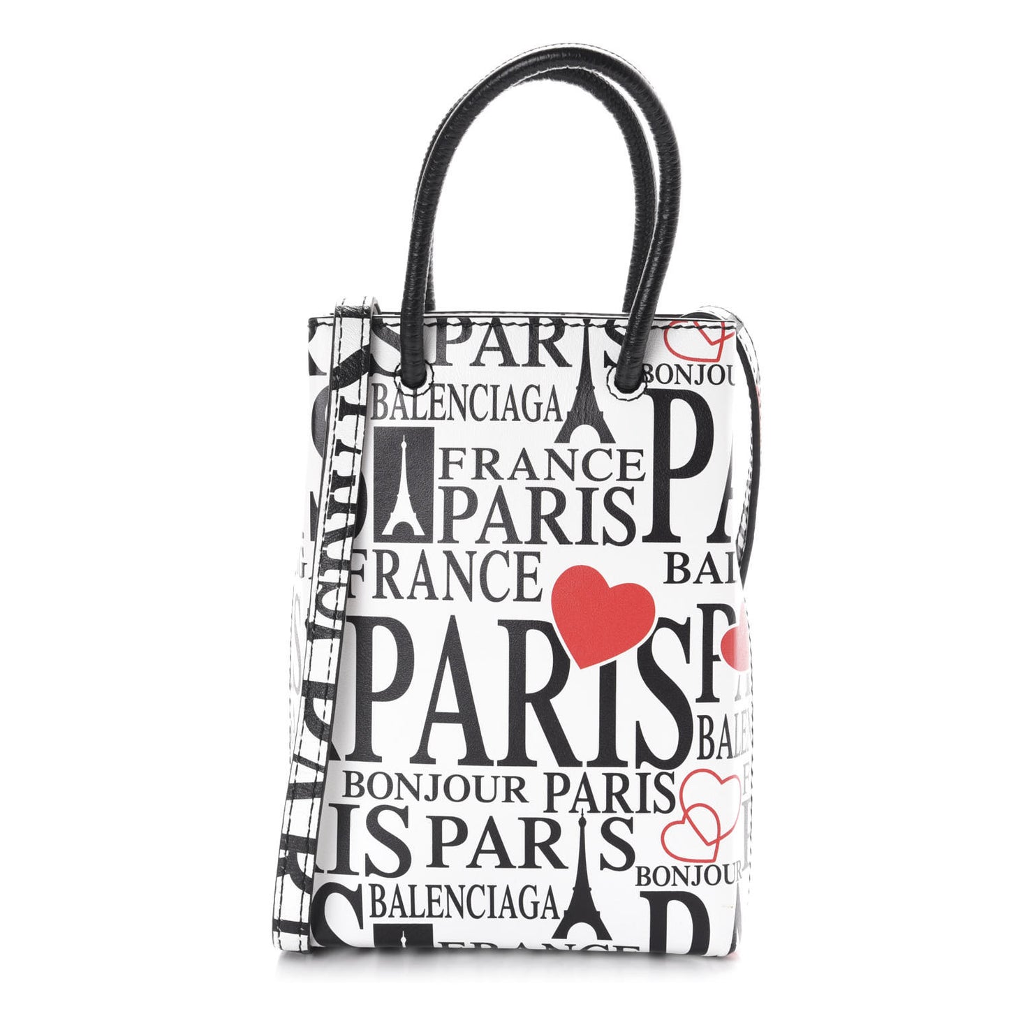 Calfskin Bonjour Paris Print Shopping Phone Holder Bag Paris Bonjour