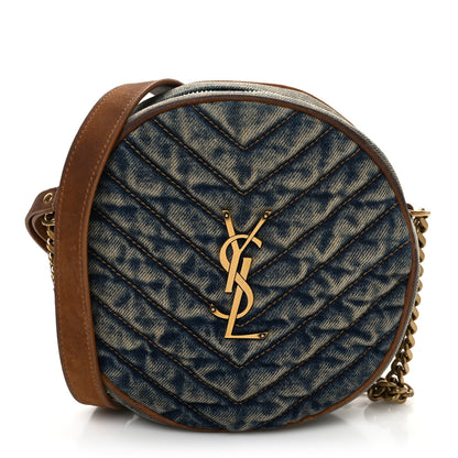 Saint Laurent Denim Matelasse Chevron Quilted Round Vinyle Camera Bag Rodeo Blue Cinnamon 1 of 10