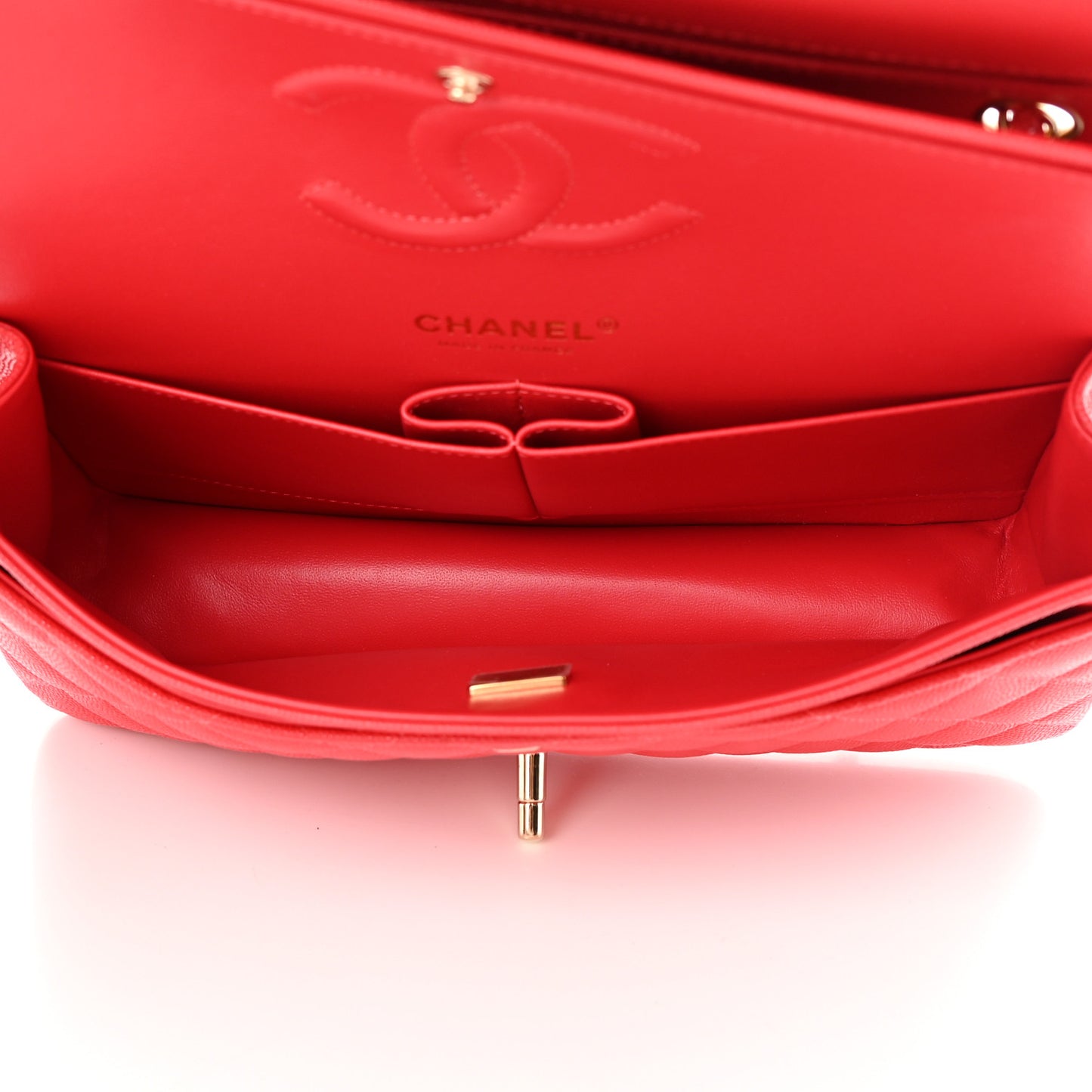 Caviar Quilted Medium Double Flap Red