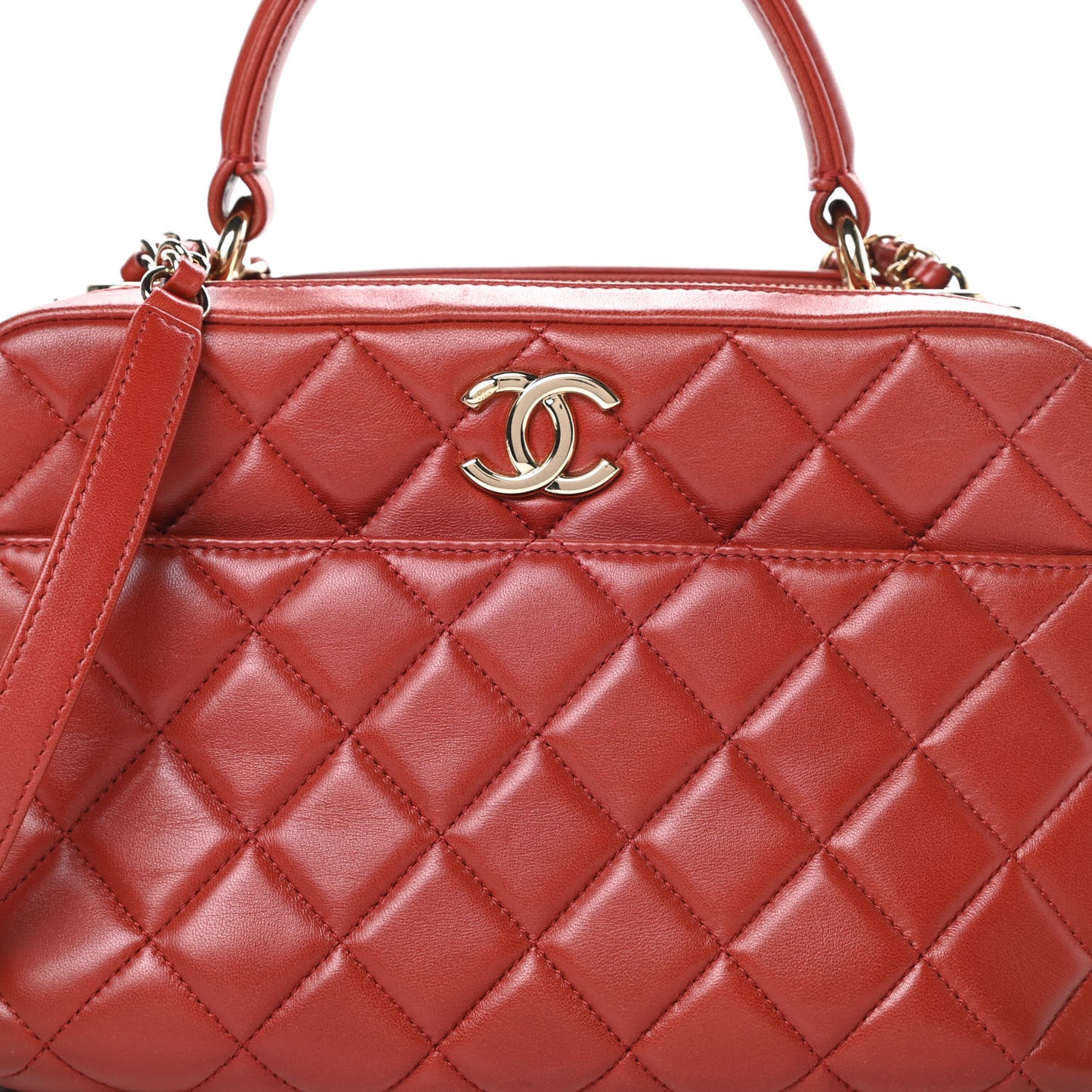 Lambskin Quilted Medium Trendy CC Bowling Bag Red
