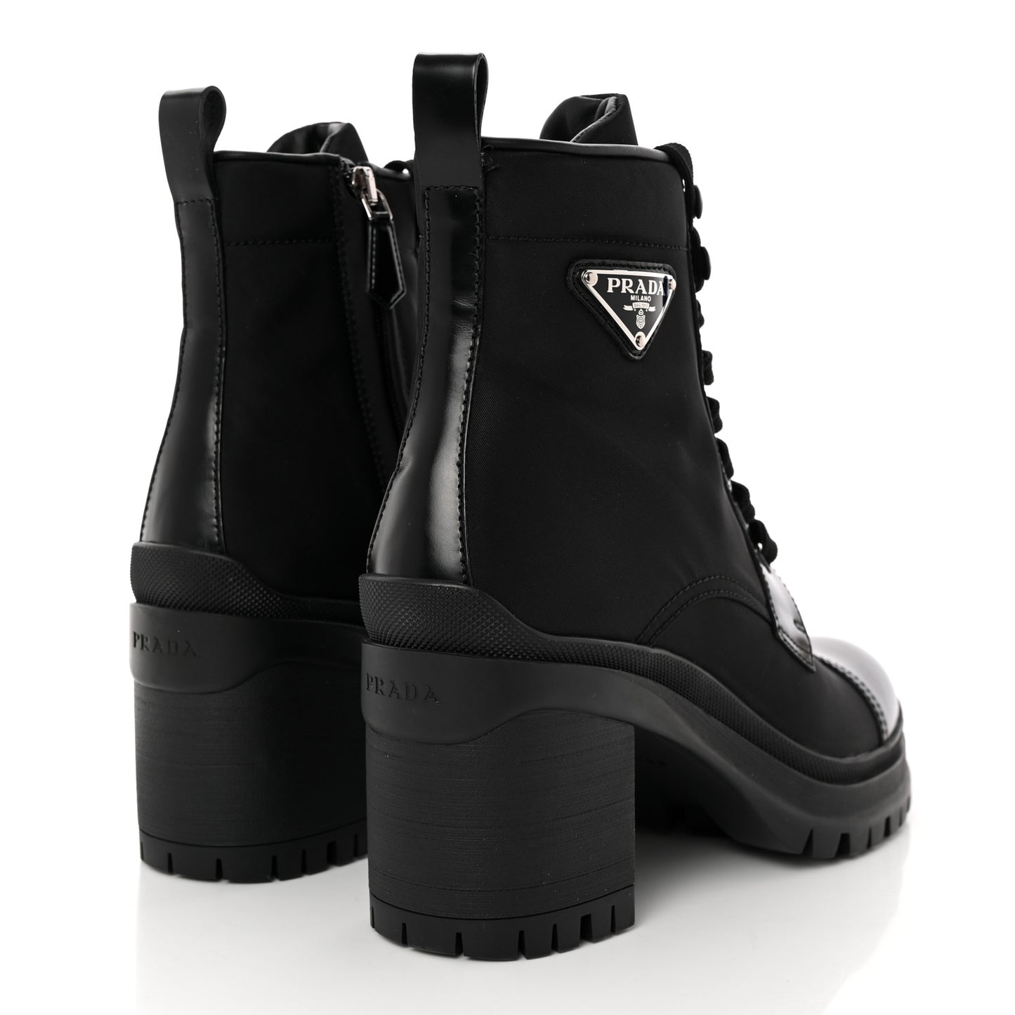 Spazzolato Re-Nylon Metal Triangle Logo Lace Up 85mm Boots 37.5 Black