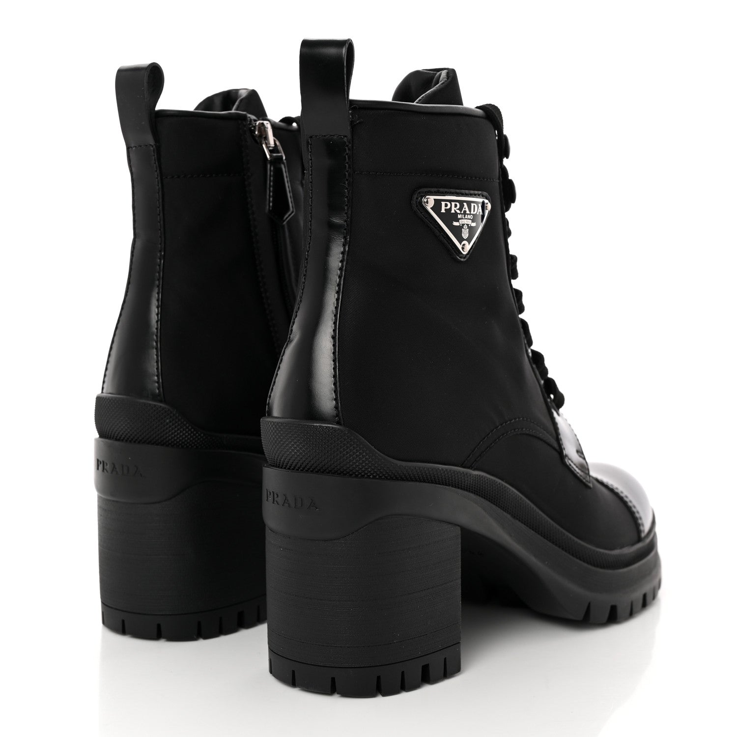 Prada Spazzolato Re-Nylon Metal Triangle Logo Lace Up 85mm Boots 37.5 Black 4 of 11