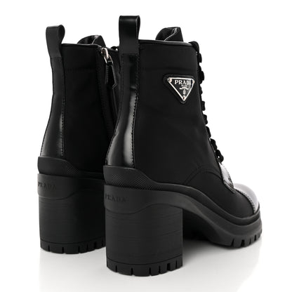Prada Spazzolato Re-Nylon Metal Triangle Logo Lace Up 85mm Boots 37.5 Black 4 of 11