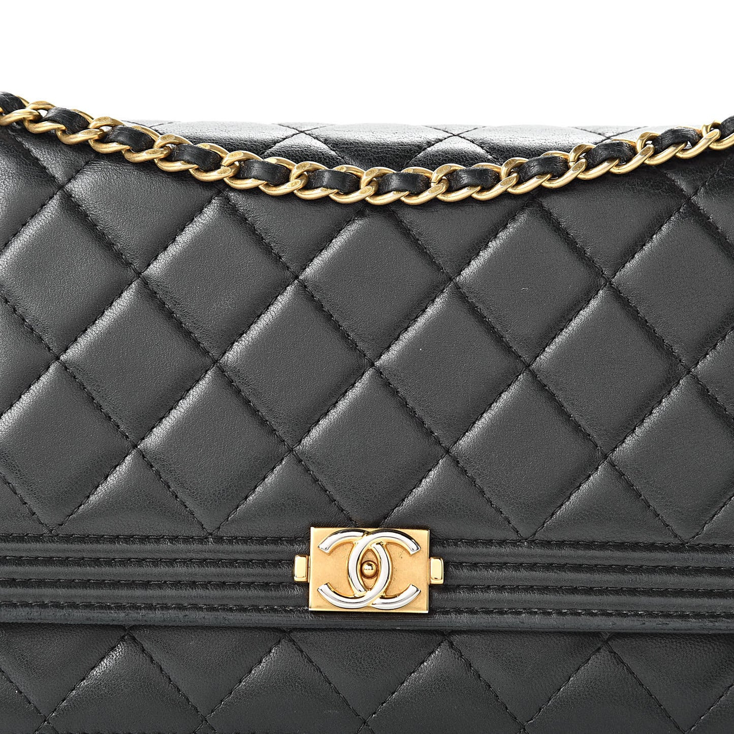 Lambskin Quilted Boy Wallet On Chain WOC Black