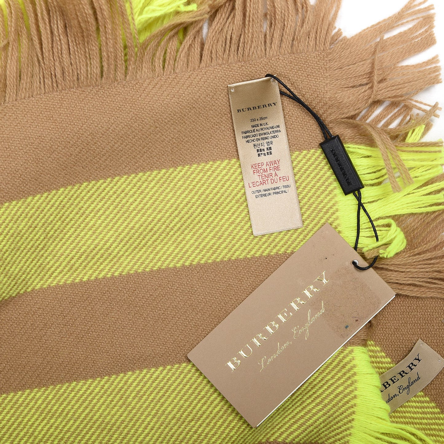 Wool Half Mega Check Fringe Scarf Neon Yellow