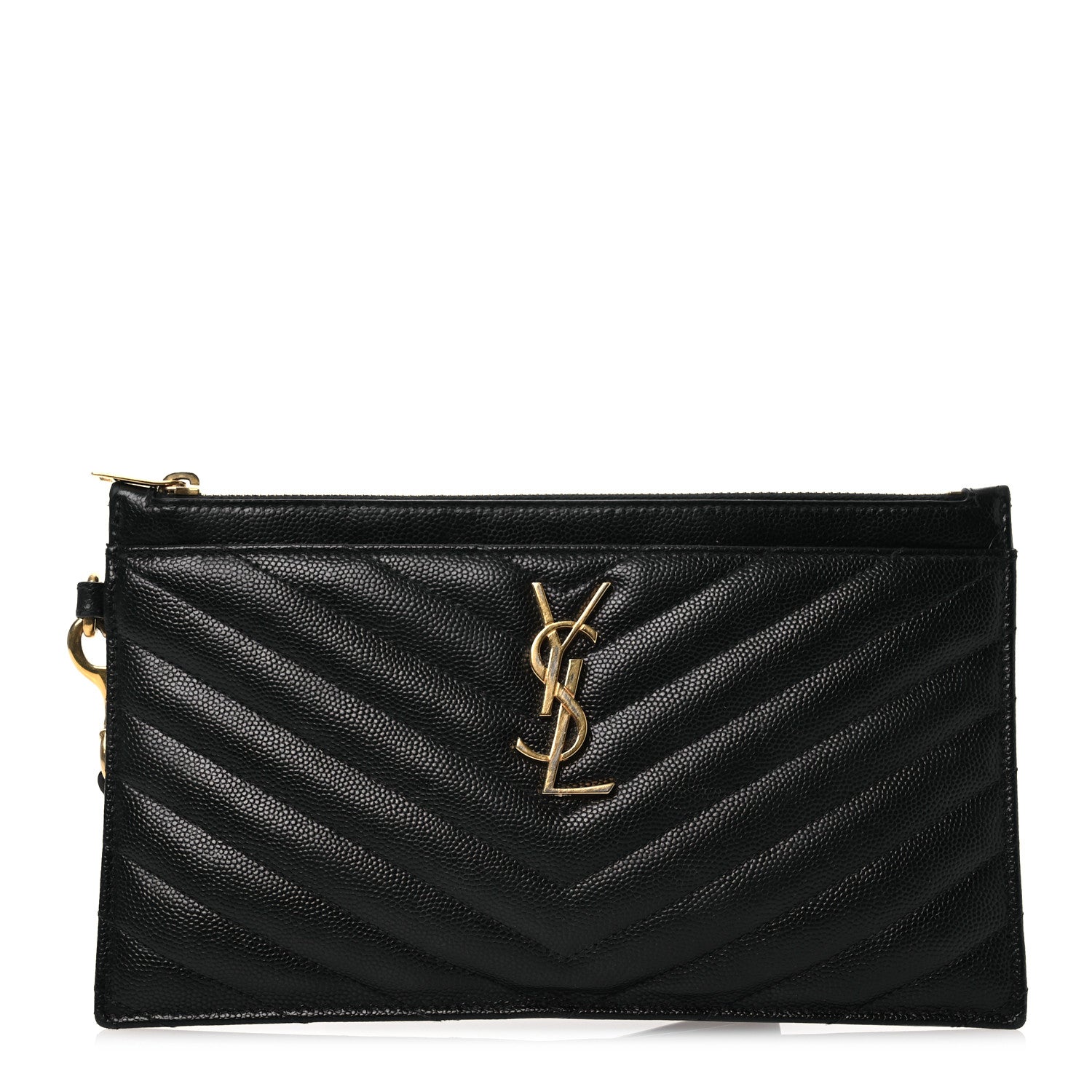 Saint Laurent Grain De Poudre Chevron Monogram Large Bill Pouch Black 1 of 9