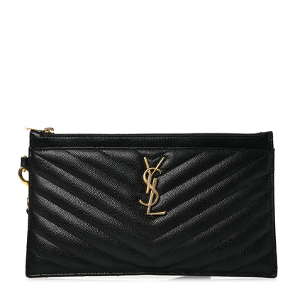 Saint Laurent Grain De Poudre Chevron Monogram Large Bill Pouch Black 1 of 9