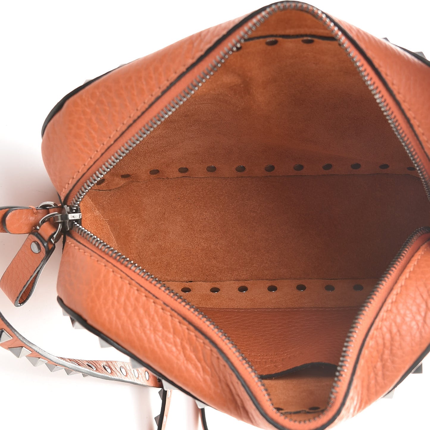 Pebbled Calfskin Rockstud Flap Pocket Camera Crossbody Bag Orange