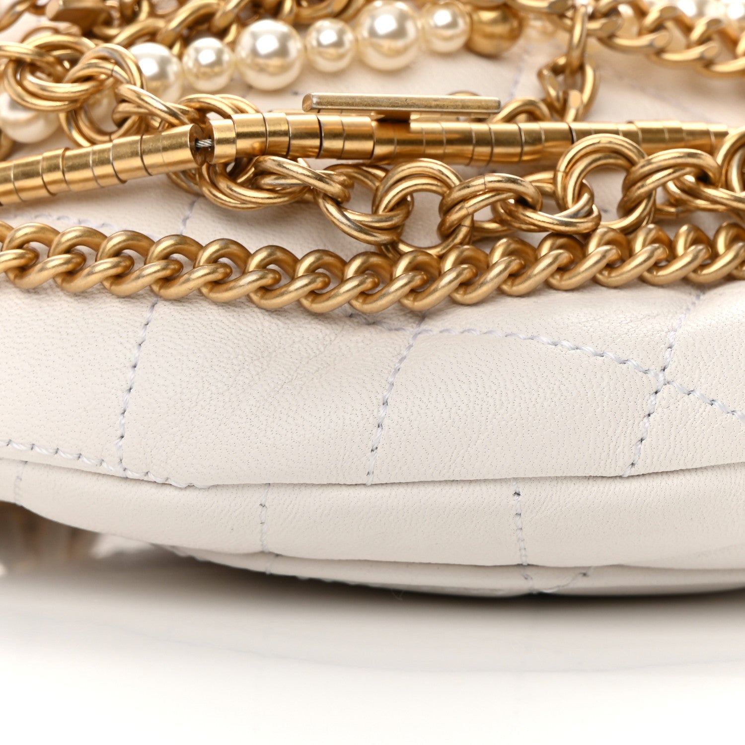 Chanel Lambskin Quilted All About Chains Waist Belt Bag White 9 of 13