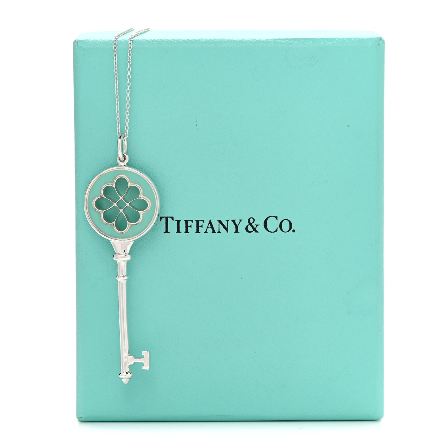 Sterling Silver Enamel Knot Key Pendant Necklace Blue
