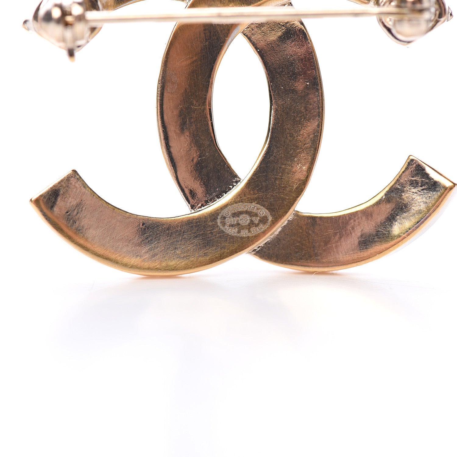 Chanel Crystal CC Mini Brooch Gold 3 of 4