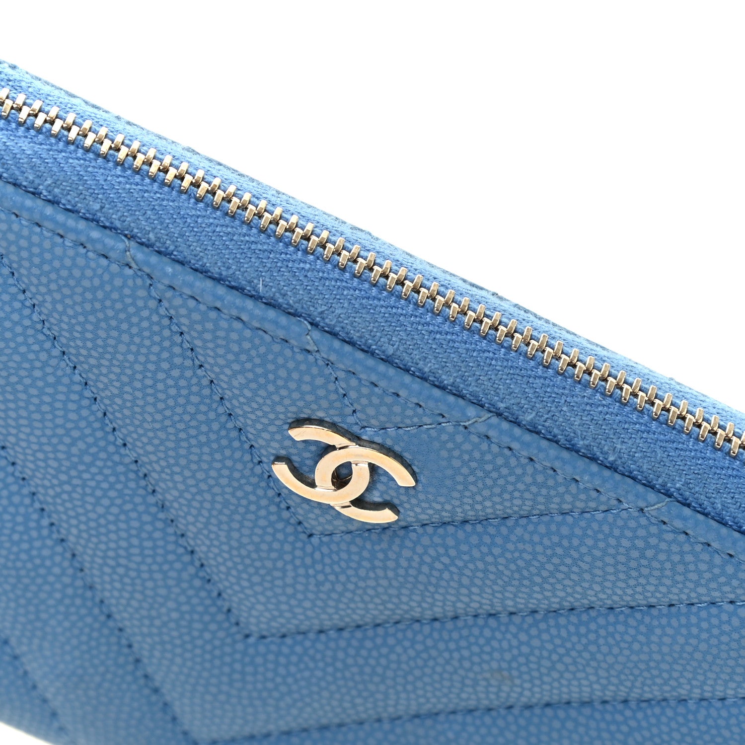 Chanel Caviar Chevron Quilted Small Zip Around Wallet Blue 9 of 9