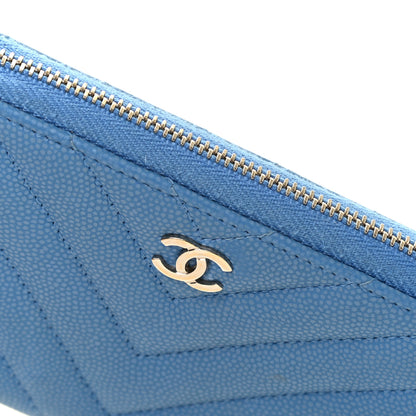 Chanel Caviar Chevron Quilted Small Zip Around Wallet Blue 9 of 9