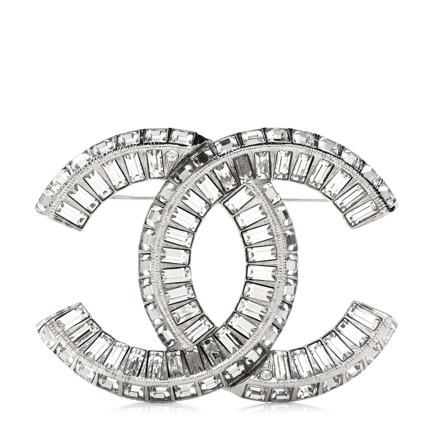 Baguette Crystal CC Brooch Silver