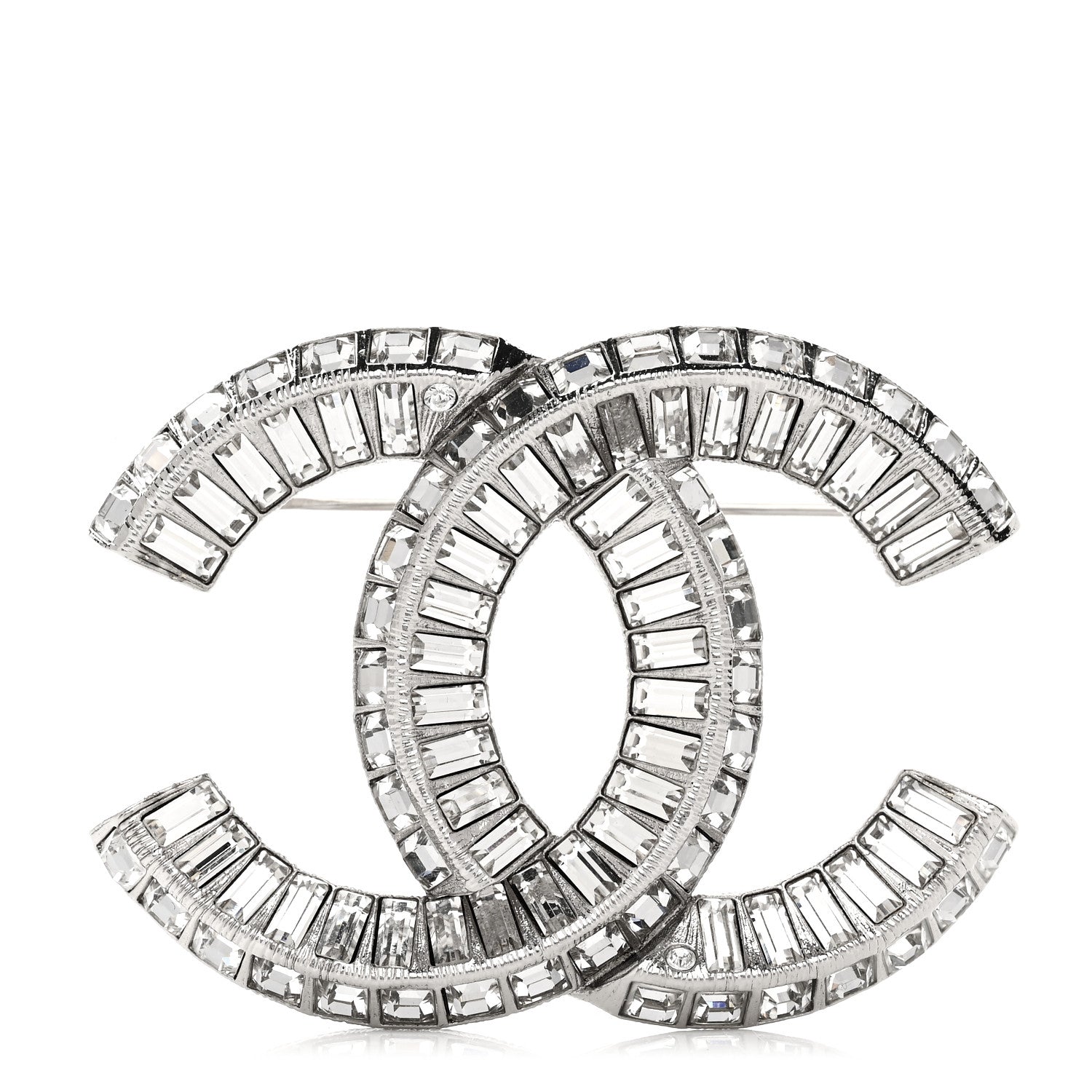 Chanel Baguette Crystal CC Brooch Silver 1 of 4