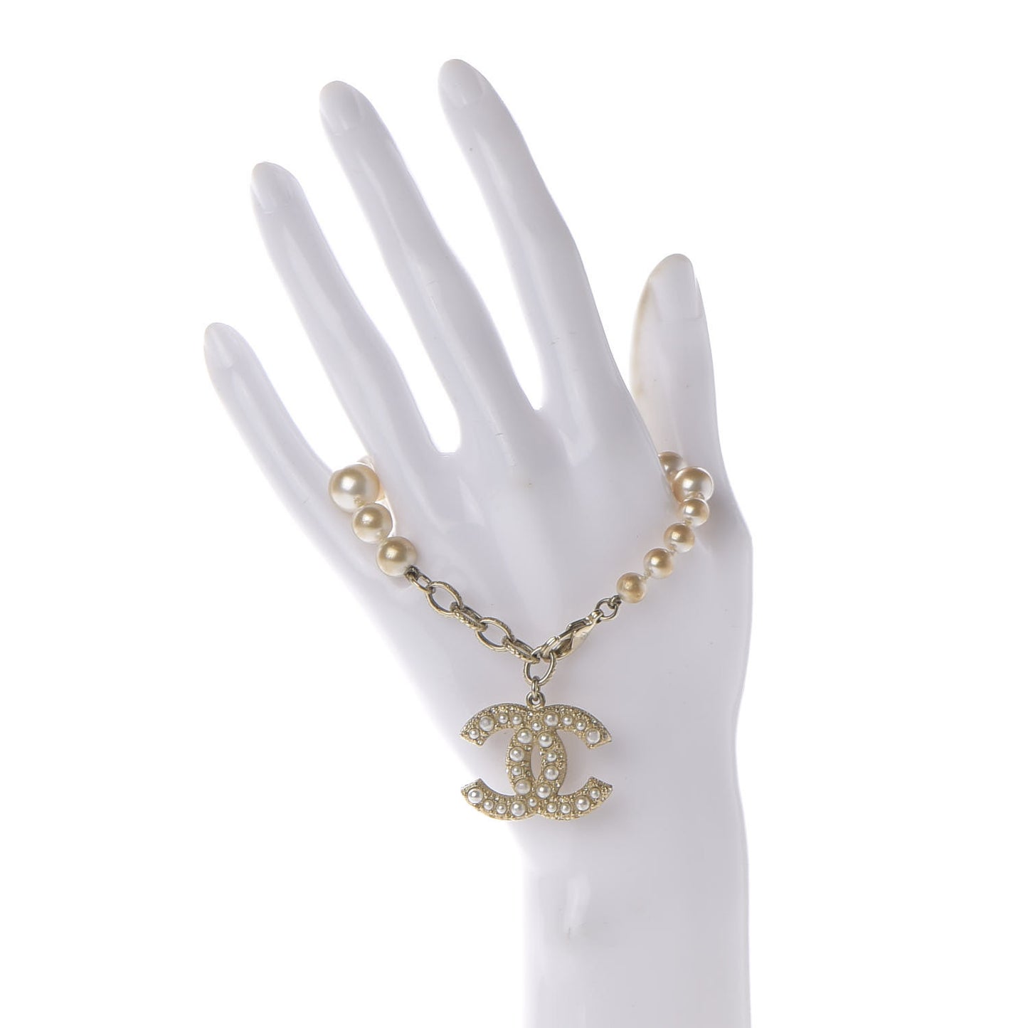 Crystal Pearl CC Bracelet Gold