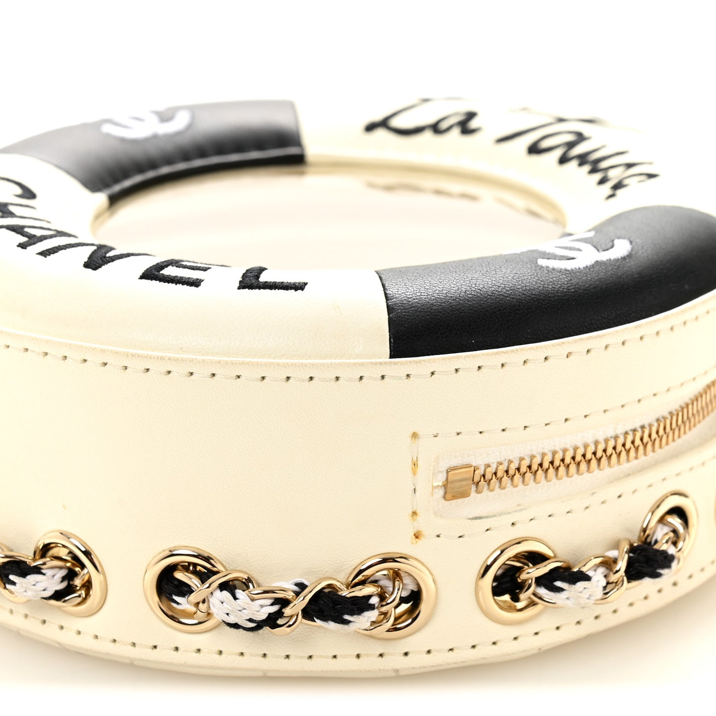 Lambskin Coco Lifesaver Round Bag Black White