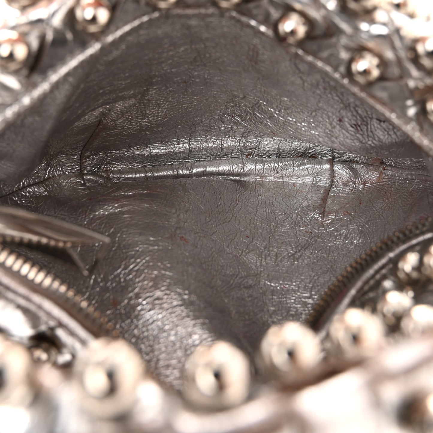 Metallic Nappa Studded Intrecciato Mini Jodie Silver