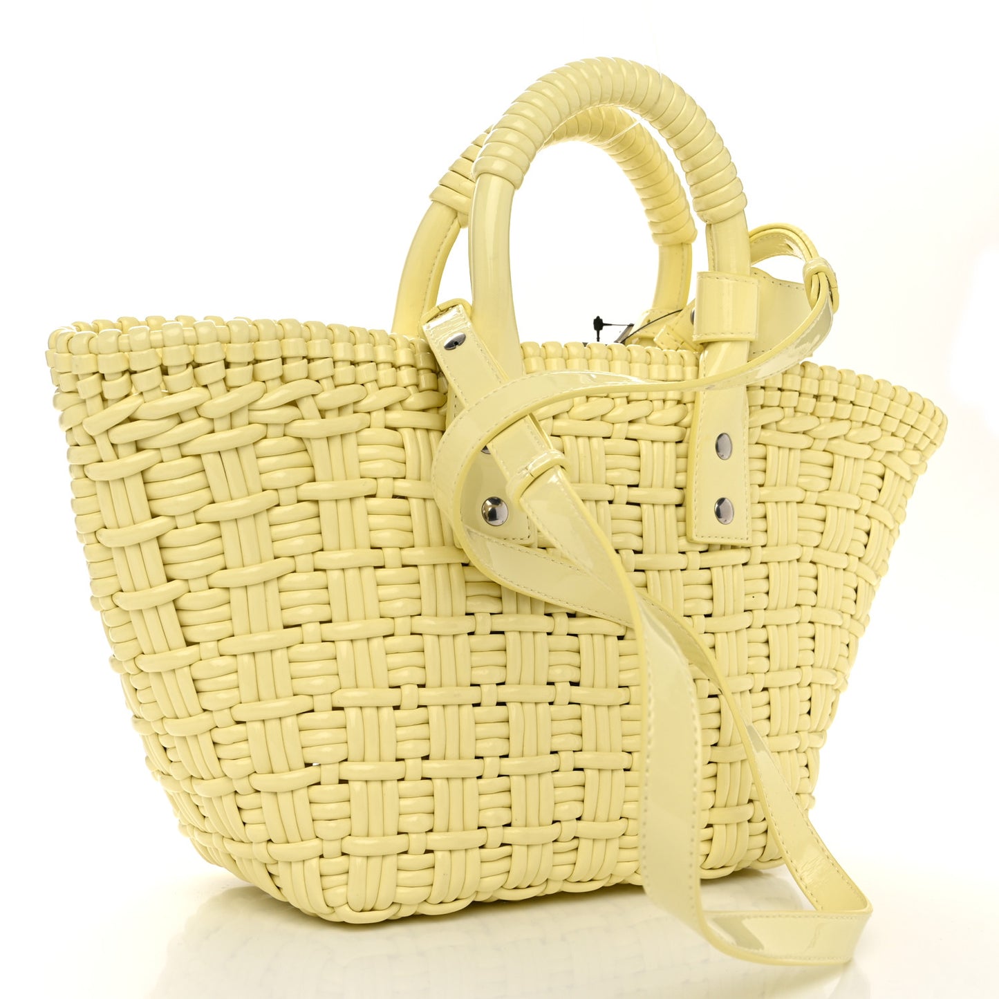 Varnished Faux Calfskin Braided XS Bistro Basket Pale Yellow