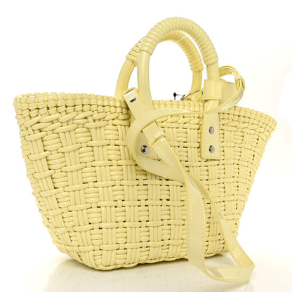 Balenciaga Varnished Faux Calfskin Braided XS Bistro Basket Pale Yellow 3 of 10