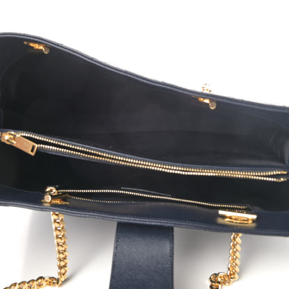 Saint Laurent Grain De Poudre Matelasse Chevron Monogram Shopping Bag Deep Marine 4 of 4