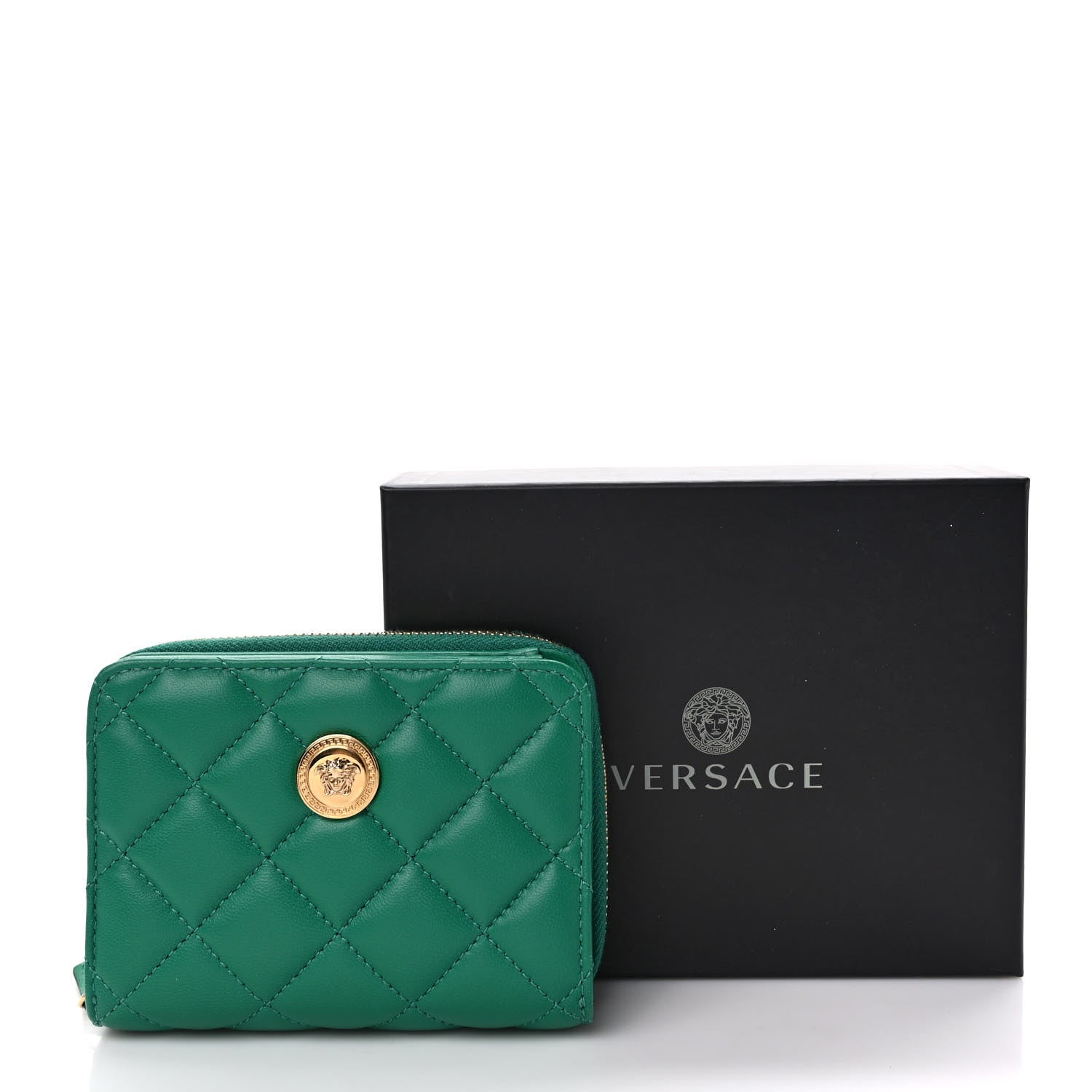 Versace Nappa Quilted Medusa Compact Zip Around Wallet Green 8 of 8