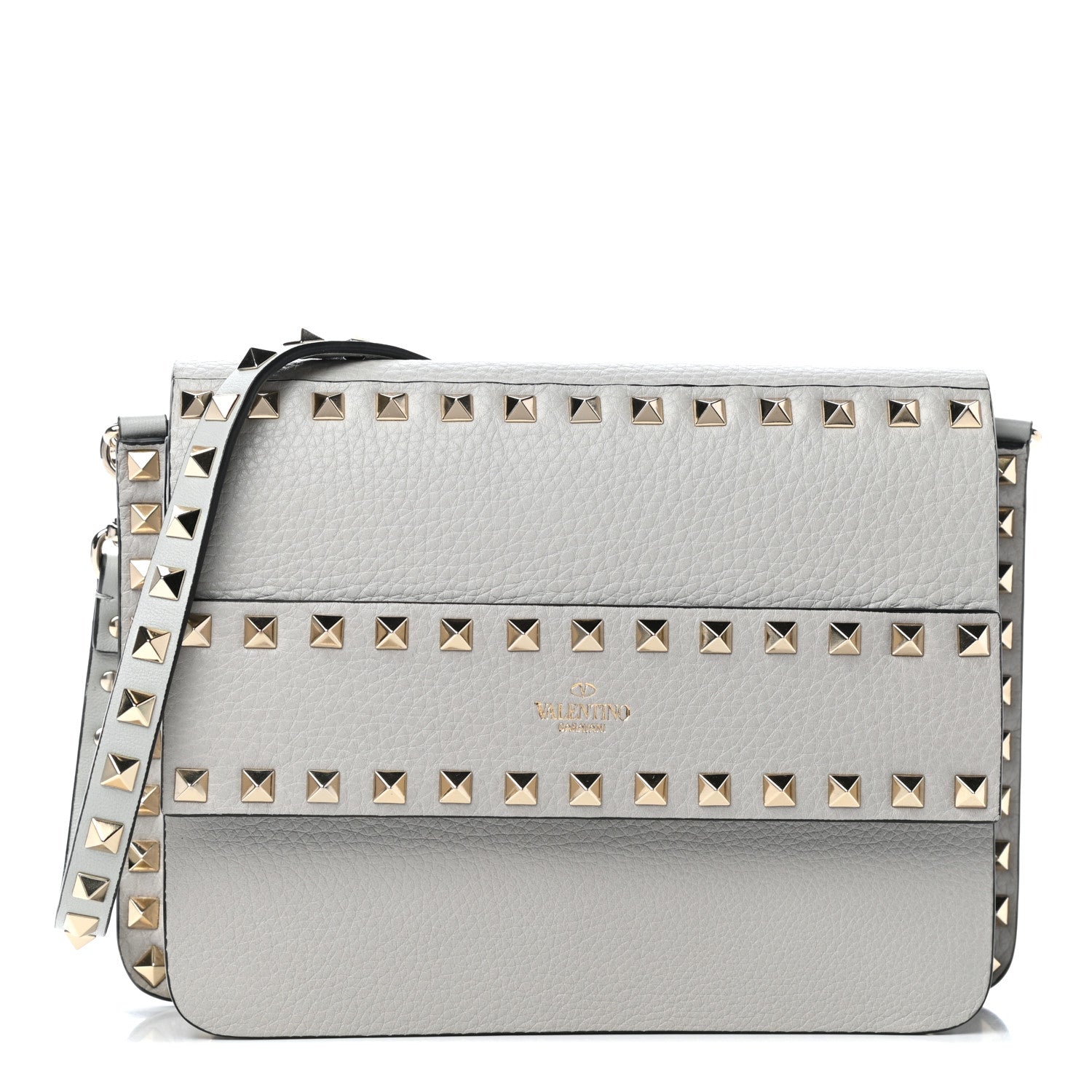 Valentino Garavani Pebbled Calfskin Rockstud Side Slip Crossbody Pastel Grey 2 of 14