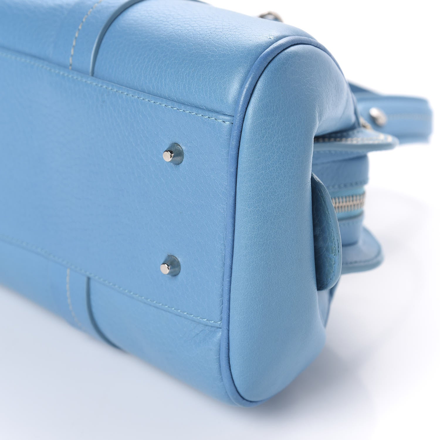 Christian Dior Calfskin Butterfly Pearls Frame Satchel Blue 7 of 13