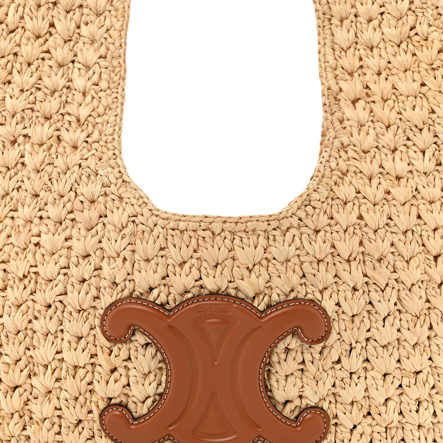 Celine Raffia Calfskin Triomphe Panier Hobo Bag Natural Tan 7 of 12