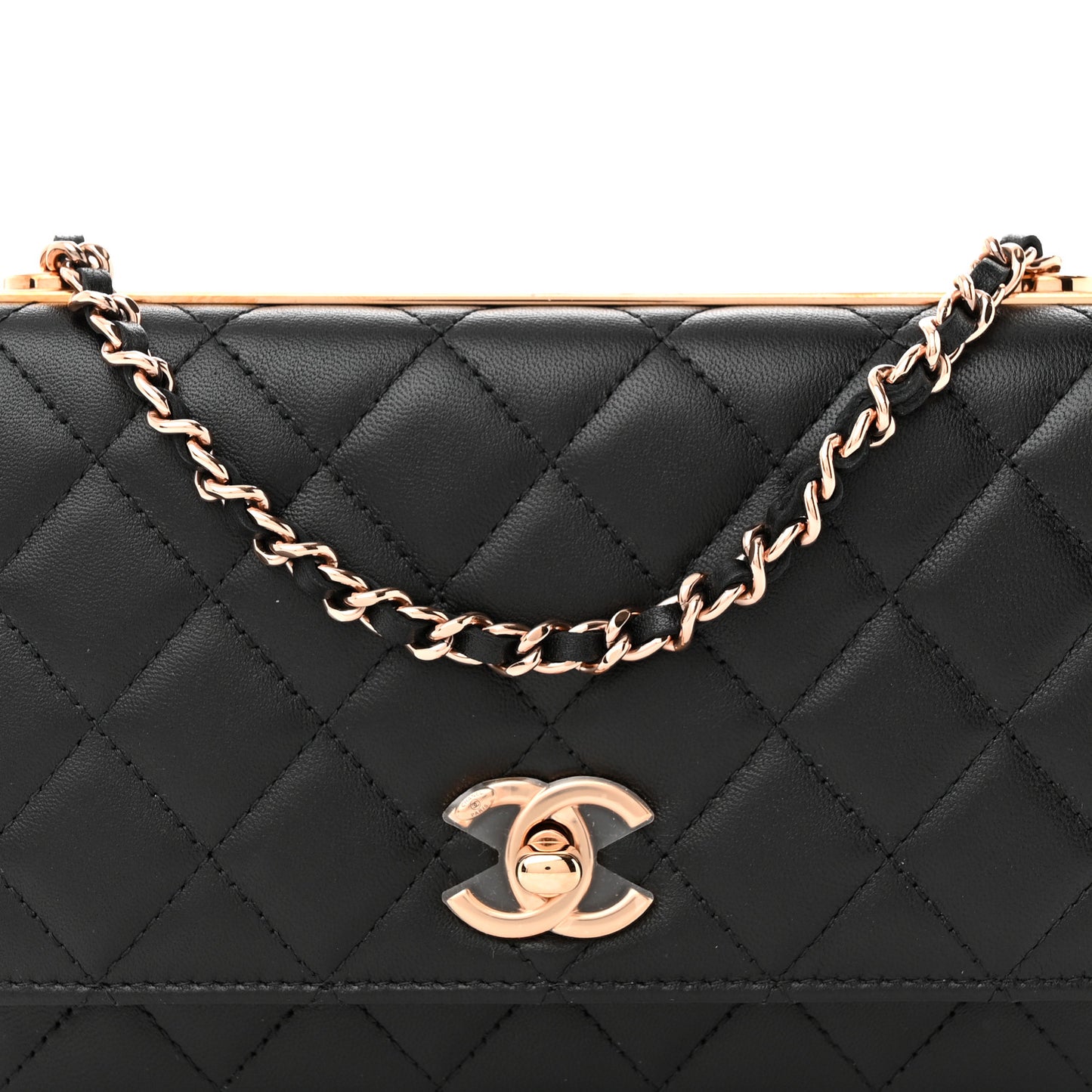 Lambskin Quilted Trendy CC Wallet On Chain WOC Black