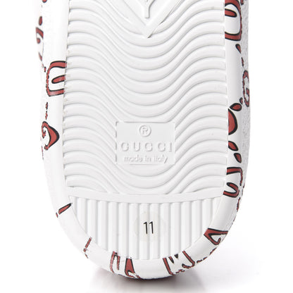 Gucci Calfskin GucciGhost Print Mens Ace Sneakers 11 White Hibiscus Red 8 of 12