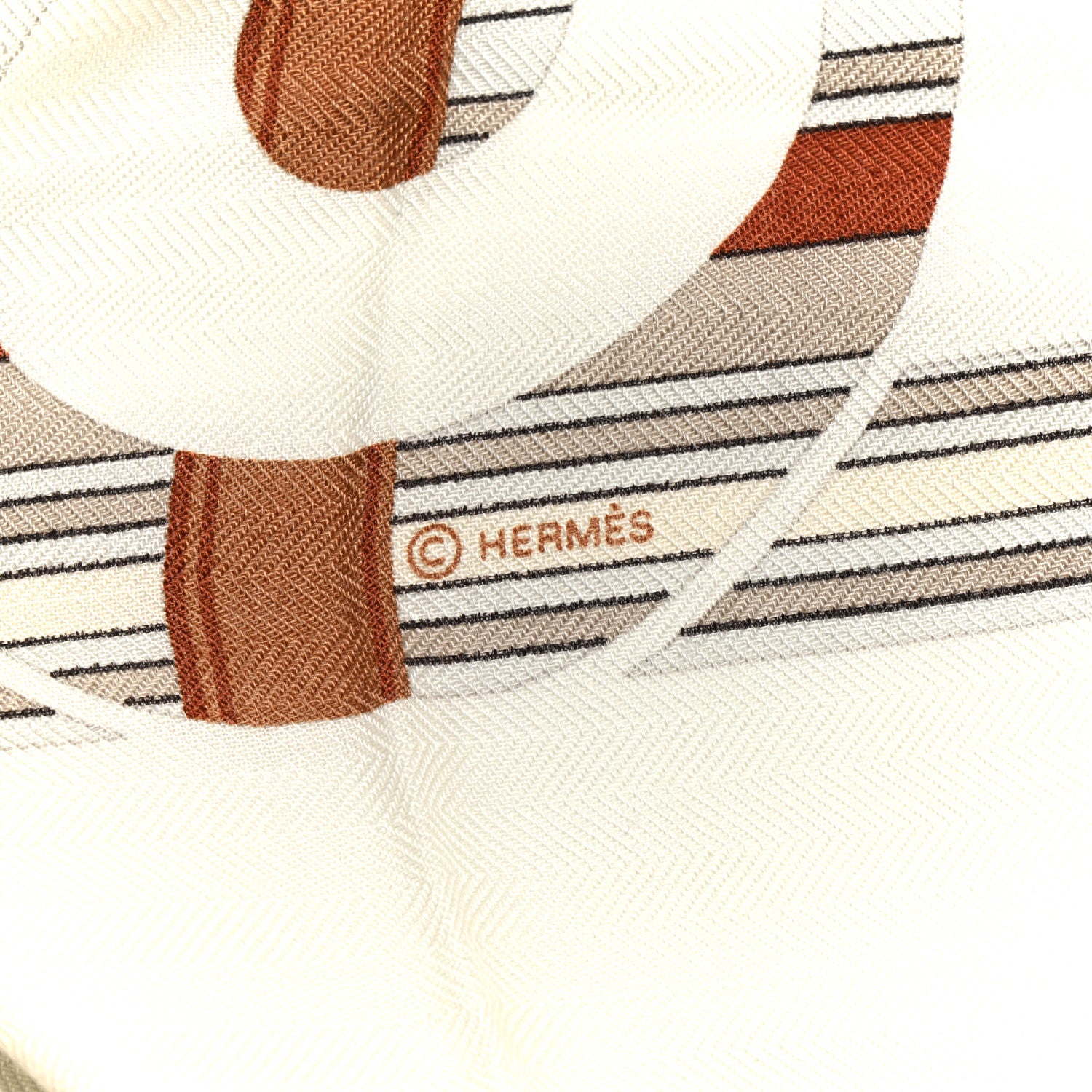 Hermes Cashmere Silk Eperon D'Or Et Tenues Shawl 140 White Caramel Orange Cuit 4 of 5