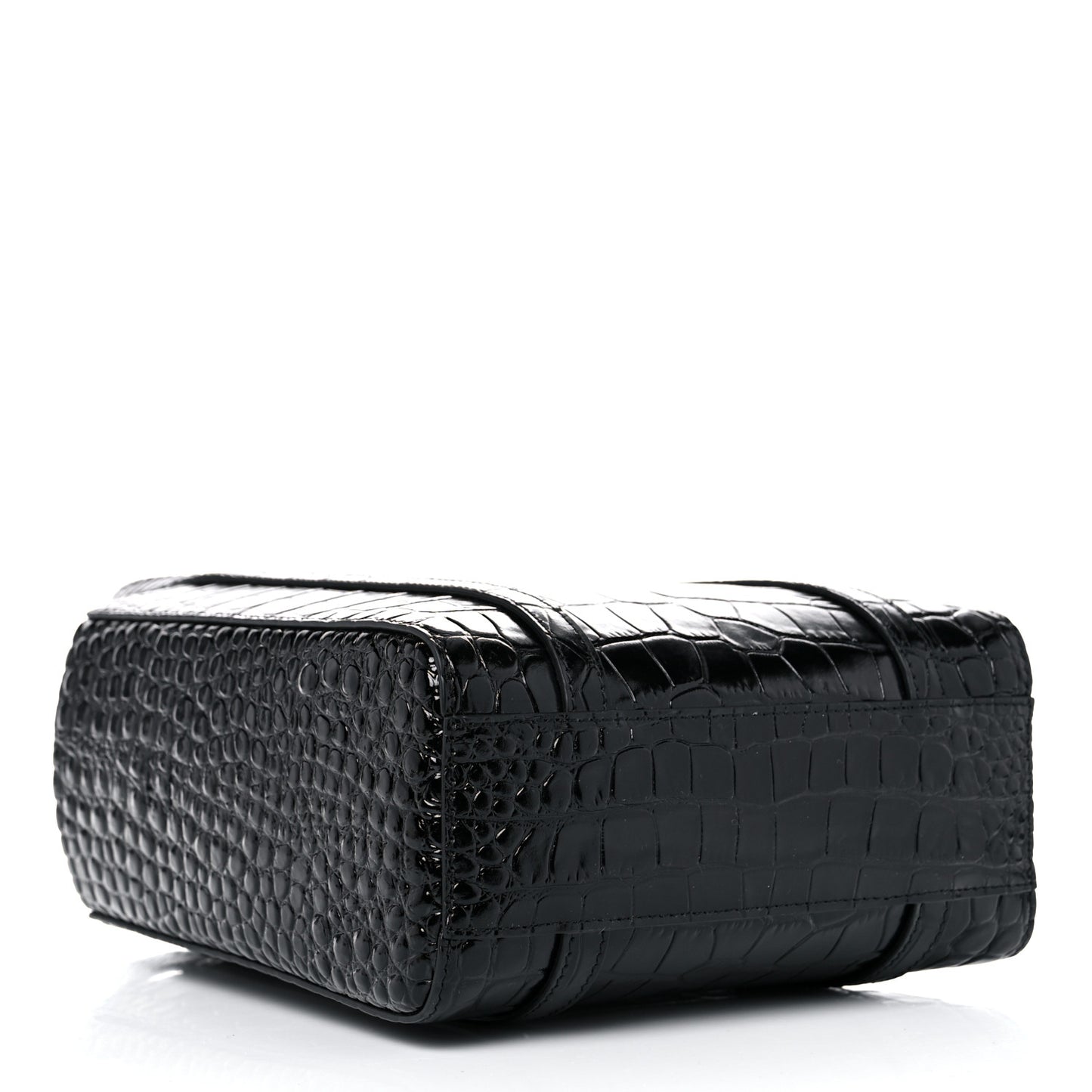 Shiny Calfskin Logo Crocodile Embossed XXS Everyday Tote Black