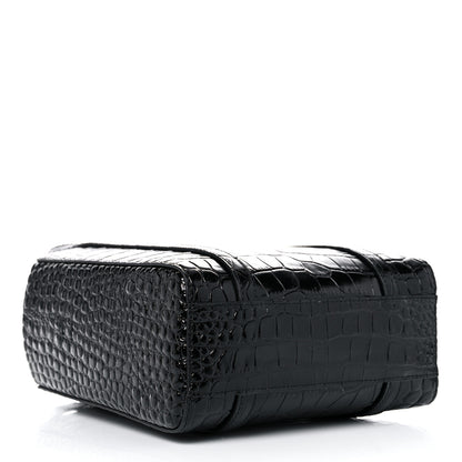 Balenciaga Shiny Calfskin Logo Crocodile Embossed XXS Everyday Tote Black 4 of 8