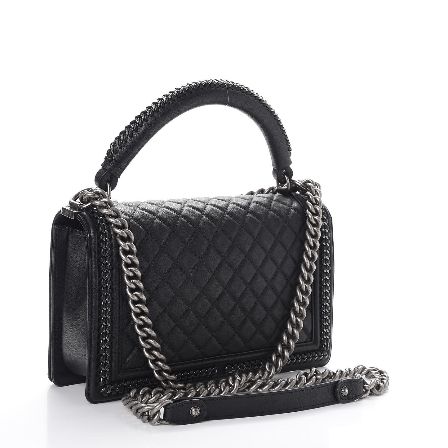 Calfskin Quilted New Medium Boy Top Handle Flap Black