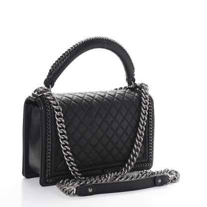 Chanel Calfskin Quilted New Medium Boy Top Handle Flap Black 3 of 8