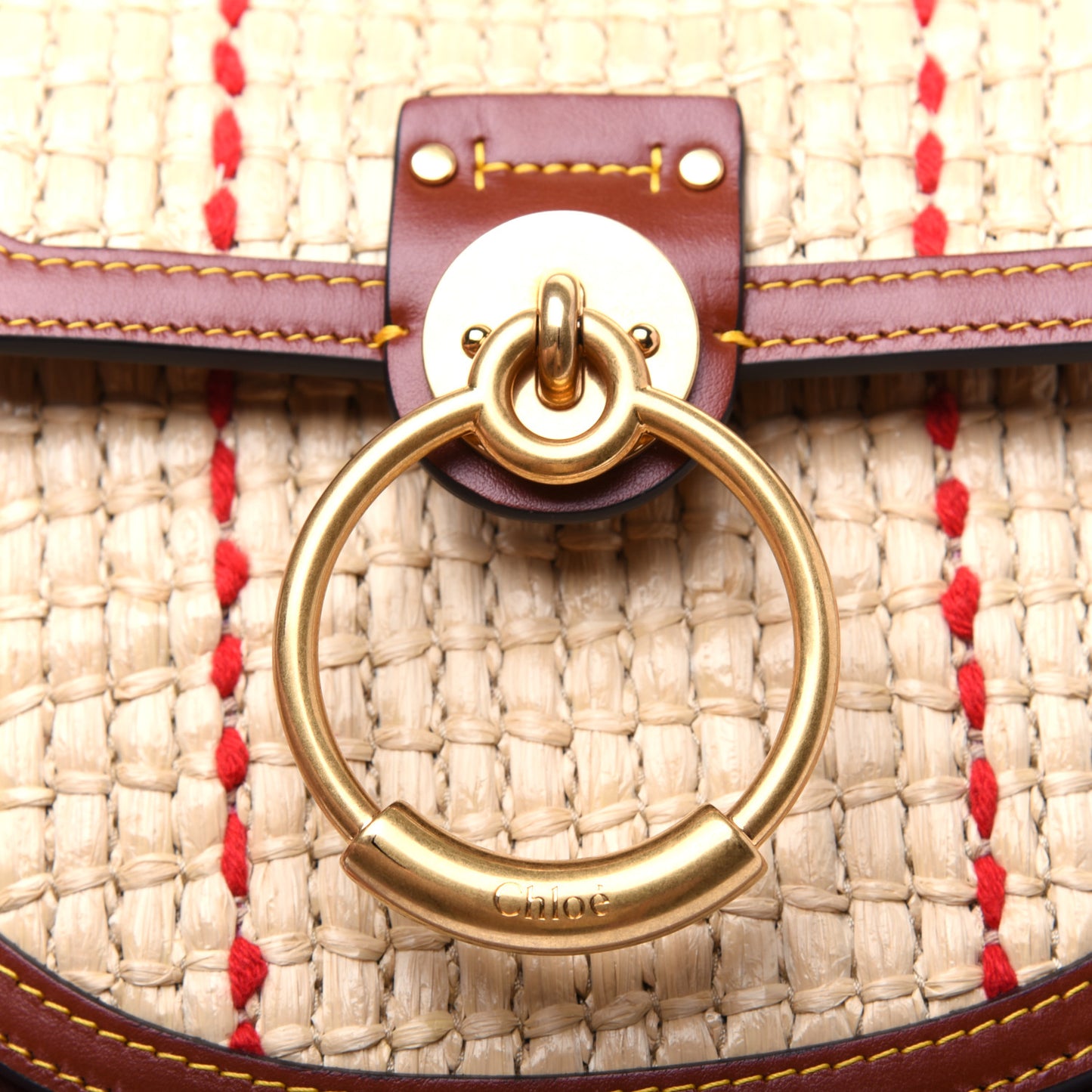 Calfskin Raffia Embroidered Small Tess Bag Sepia Brown