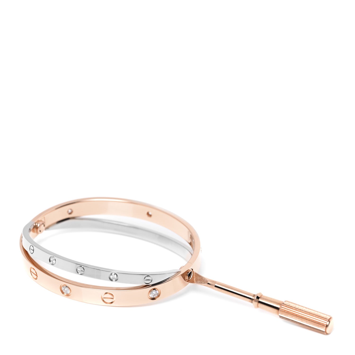 Cartier 18K Pink White Gold 12 Diamond Double LOVE Bracelet 16 5 of 6
