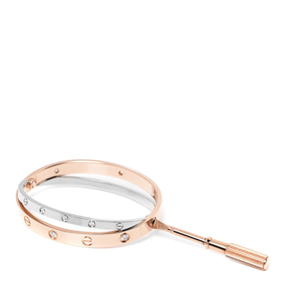 Cartier 18K Pink White Gold 12 Diamond Double LOVE Bracelet 16 5 of 6
