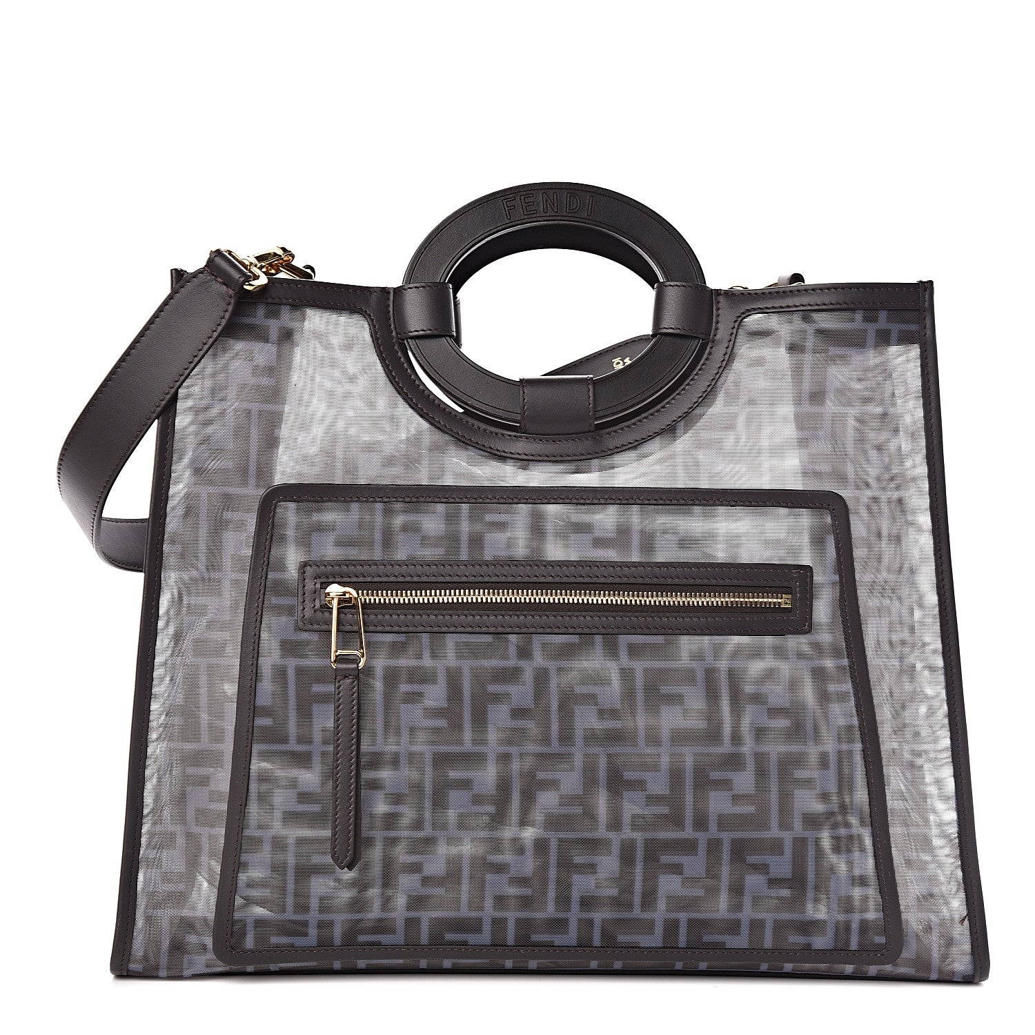 Fendi Mesh Vitello Century Cuoio FF 1974 Medium Runaway Shopper Tote Azzurro Black Ebano 1 of 13