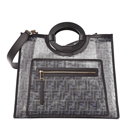 Fendi Mesh Vitello Century Cuoio FF 1974 Medium Runaway Shopper Tote Azzurro Black Ebano 1 of 13